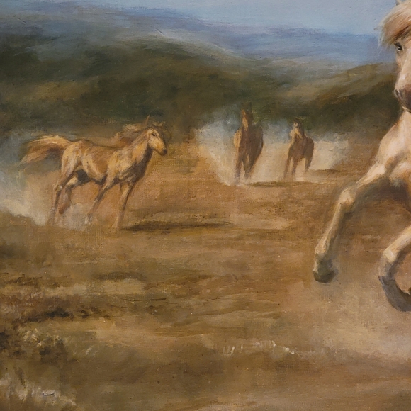 VINTAGE OIL ON CANVAS PAINTING OF WILD HORSES SIGNED BY MARCIA MCCALL 22X28 " - Picture 6 of 9